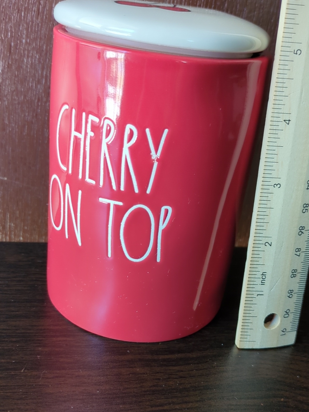 Rae Dunn Cherry On Top Red Ceramic Candle with White Lid